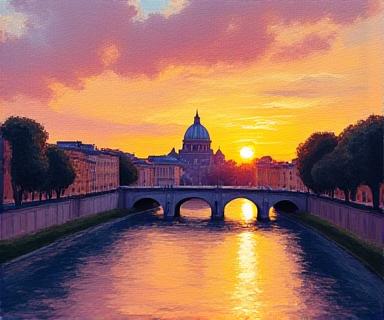 Paesaggio di Roma al tramonto