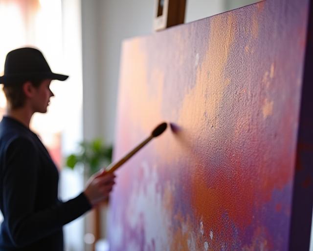 Artista al lavoro su una tela personalizzata